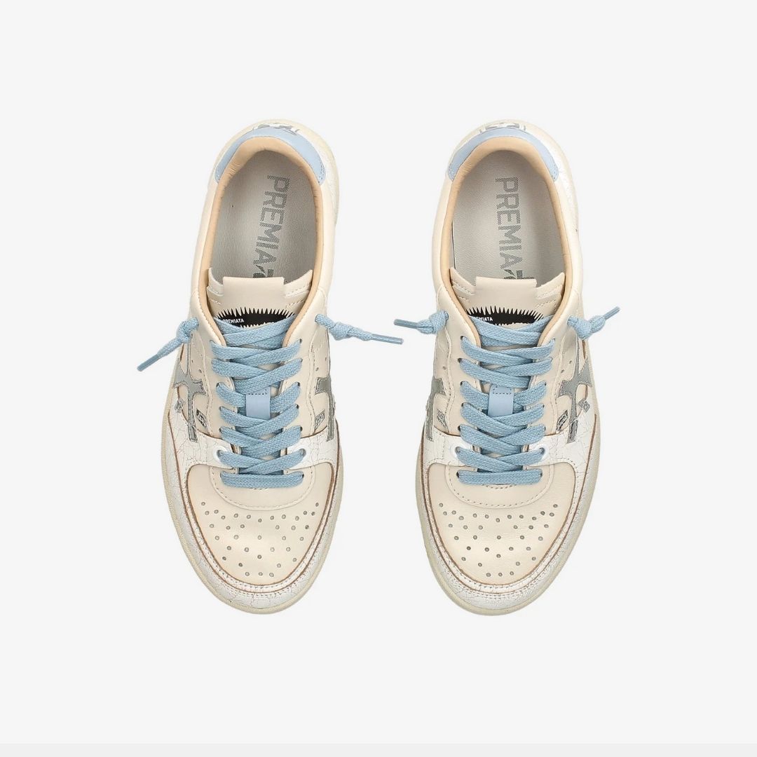 スニーカー PREMIATA Women Sneakers BSKTCLAD VAR 6780 WHITE BLUE White Sneaker Premiata Clay 6780 leather used effect